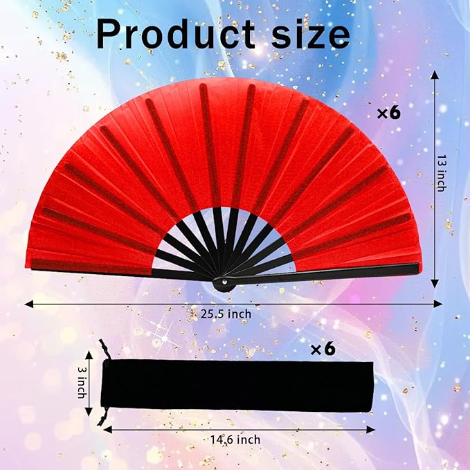 13inch Large Rave Fan Popping Clacking Fans for Line Dancing,Hand Fans for Women Foldable,Boots on The Ground Fan,Portable for Outdoor,Wedding,Party,Decoration (6pcs red)