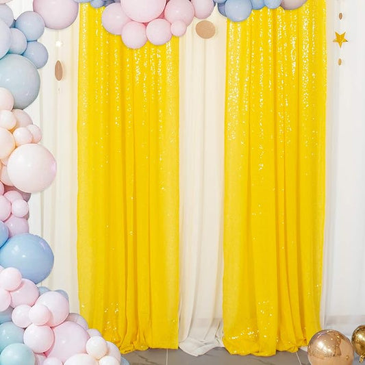 ShinyBeauty Sparkle Backdrop Curtain Yellow 2 Panels Set Sequin Photo Backdrop 2FTx8FT Sequin Backdrop Curtain Pack of 2-1220S