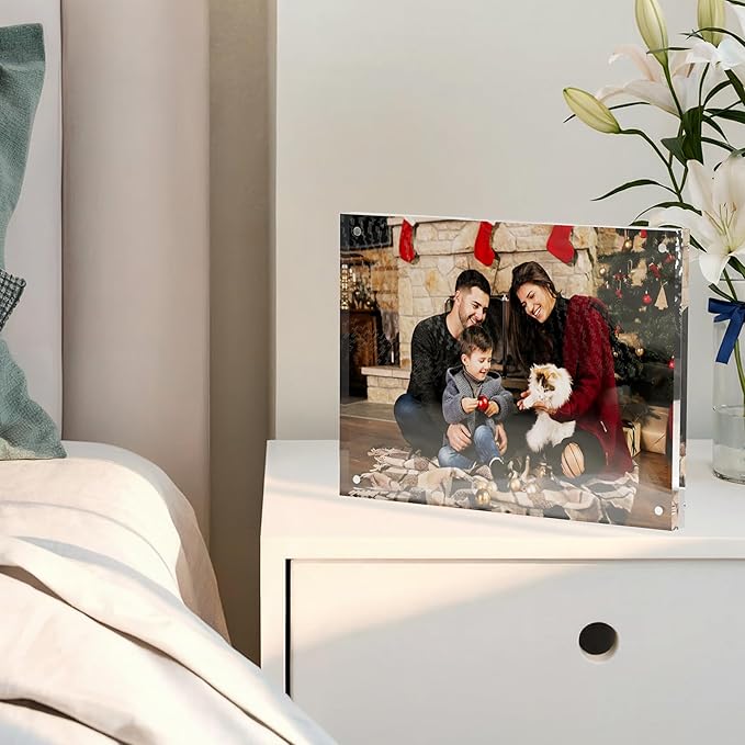 6x8 Acrylic Picture Frame 3 Pack, Clear Freestanding Double Sided Frameless Magnetic Photo Frames, Desktop Display Decor Gift
