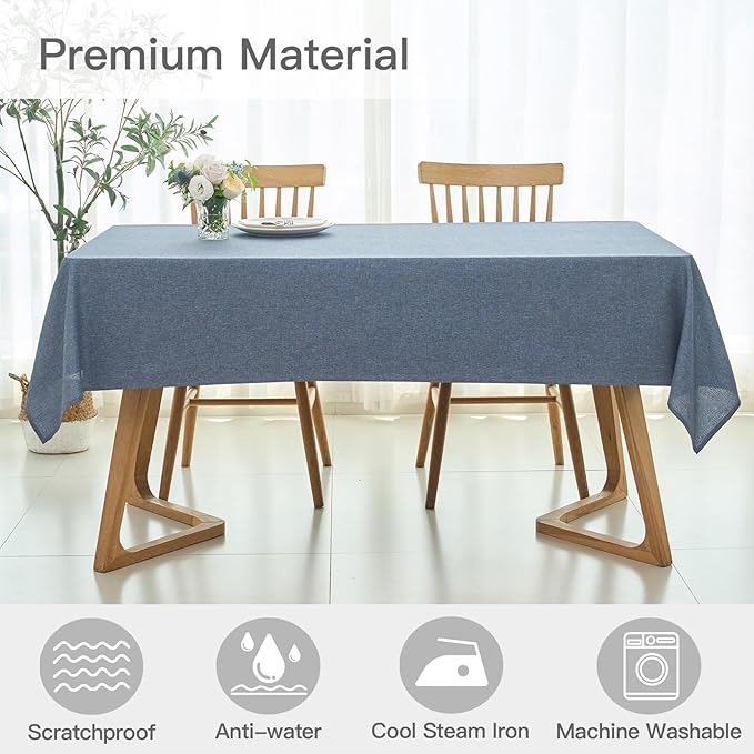 maxmill Linen Texture Tablecloth Water Resistant Antiwrinkle Spillproof Wipeable Washable Soft Fabric Table Cloth for Dining Room, Buffet Banquet Party Holiday, Rectangular 60 x 108 Inch, Demin Blue