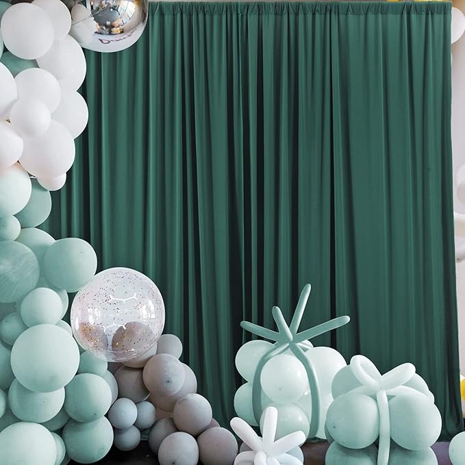AK TRADING CO. 10 feet x 10 feet Black Polyester Backdrop Drapes Curtains Panels with Rod Pockets - Wedding Ceremony Party Home Window Decorations Hunter Green