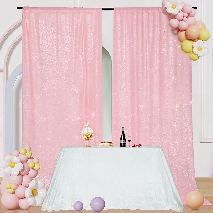 PartyDelight Sequin Backdrop Pink 2 Panels 5Ft x 10FT Photography Christmas Back Drop