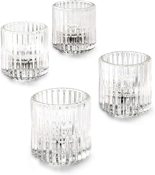 Serene Spaces Living Set of 4 Clear Ribbed Glass Votive Holders, Perfect for Weddings and Home Décor, Measures 2.25" Tall and 2" Diameter
