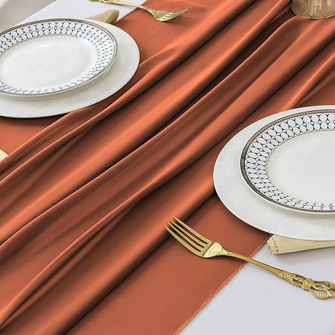 2 Pack 10 Ft Chiffon Table Runner Rust Gauze Long Table Runners 27x120 Inches Sheer Tulle Table Runner for Rustic Wedding Reception Bridal Shower Decorations Birthday Party