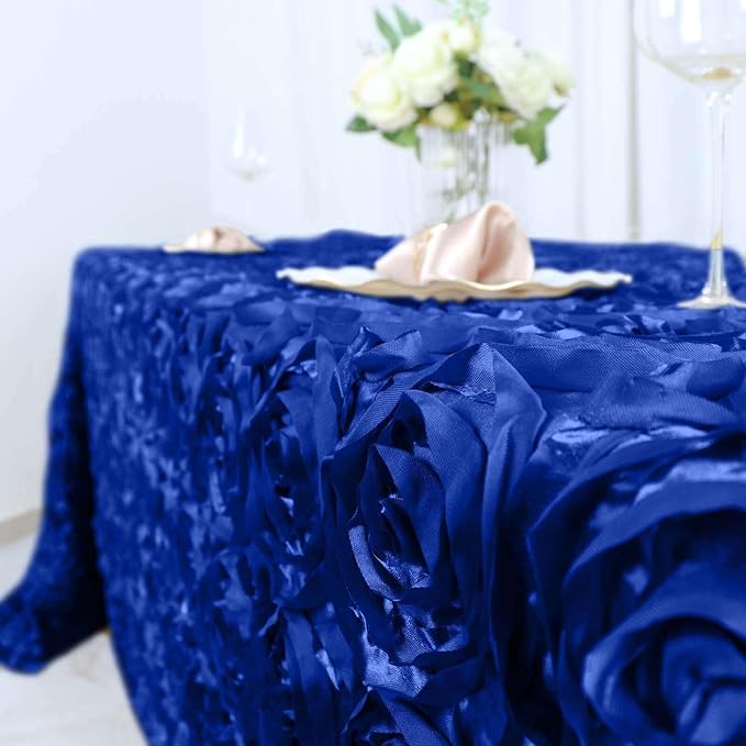Efavormart 90"x132" Wholesale Rectangle Table Cover Royal Blue Grandiose Rosette 3D Satin Tablecloth for Wedding Party Event