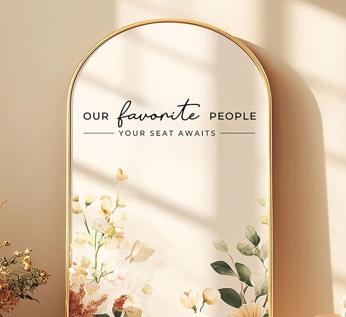 Our Favorite People Vinyl Decal, Please Find Your Seat Sign for Wedding Reception Wedding Vinyl Decal Seating Chart for Mirror, Your Seat Awaits (Black, Width 20 inch)
