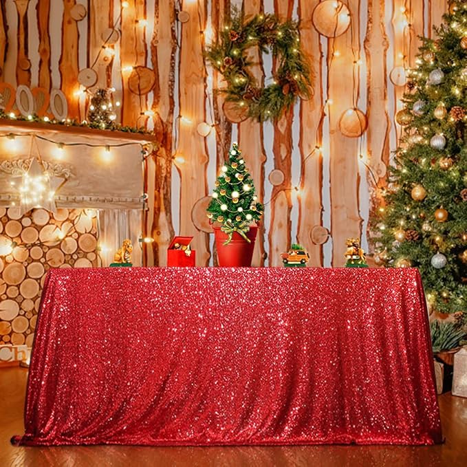 SquarePie Sequin Tablecloth 60 x 102 Inch Red Sparkly Table Linen for Christmas Wedding Party