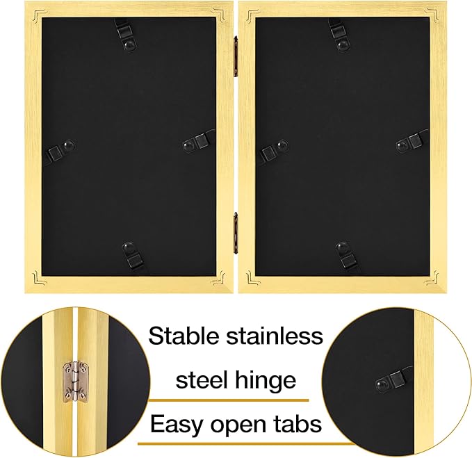 decorUhome Double 8x10 Picture Frame Vertical, Engineered Wood Bifold Photo Frame with Plexiglass for Tabletop Display, 8x10, Gold