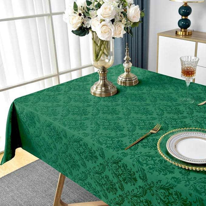 SASTYBALE Jacquard Tablecloth Rectangle, Damask Table Cloth SpillProof Wrinkle Resistant Tablecloths, Soft Polyester Oblong Table Cover for Kitchen, Dinner, Parties (Dark Green, 60X84)