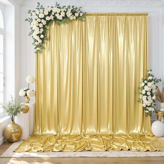 gogoparti 20x14FT Gold Sequin Backdrop Curtain - 4 Panels of 5x14FT Wrinkle-Free Reusable Glitter Drapes for Photography, Weddings, Birthdays & Parties