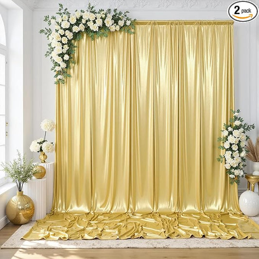gogoparti 10x14FT Gold Sequin Backdrop Curtain - 2 Panels of 5x14FT Wrinkle-Free Reusable Glitter Drapes for Photography, Weddings, Birthdays & Parties