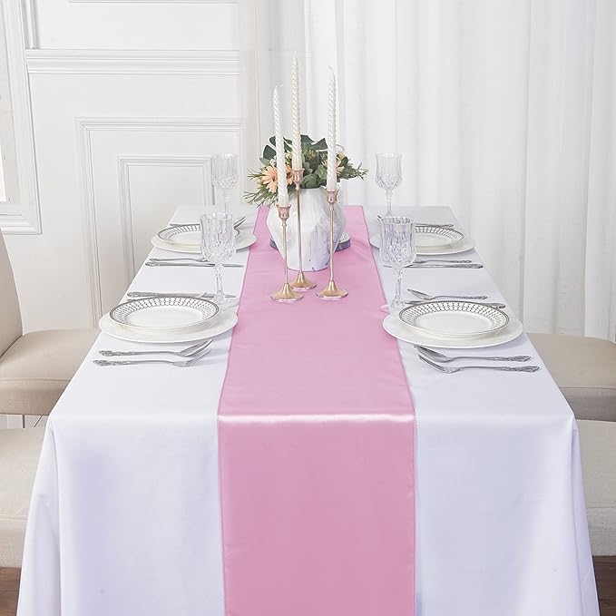 12Pack Table Runner 12 x 108 Inches Satin Silk Table Runner for Wedding, Birthday Party, Banquets, Graduations Decoration, fit Rectange and Round Table-Pink