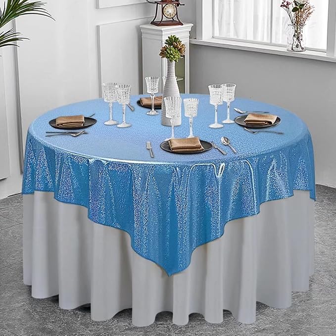Fitable Sequin Tablecloth for Parties 60x60 Inch - Sparkle Glitter Table Cloth Laser Square Overlay for Wedding Baby Shower Ceremony Birthday Holiday Banquet Decor, Blue