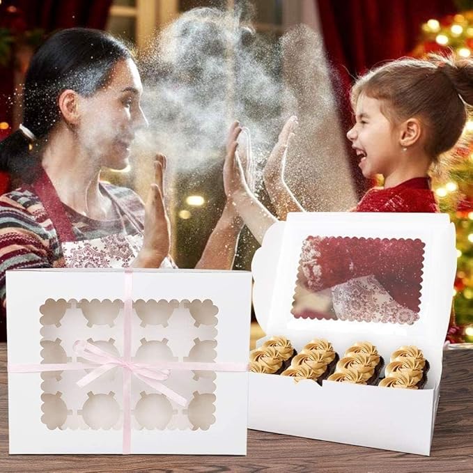 Rarapop 30 Pack Cupcake Boxes Hold 12 Standard Cupcakes, Food Grade Cupcake Holders Bakery Carrier Boxes with Windows and Inserts for Cupcakes, Muffins and Pastries