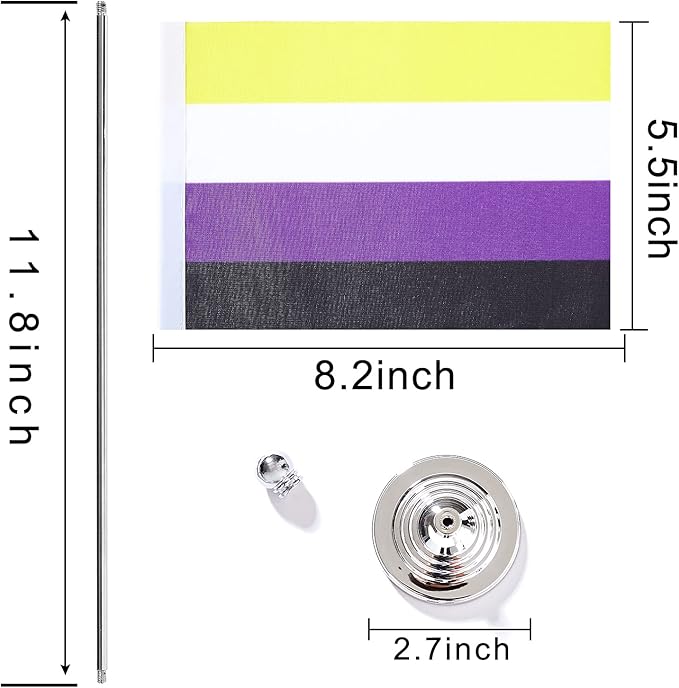 ZXvZYT 2 Pack Pride Non-Binary flag NB table flag,Small Mini LGBT Desk Flags With Stand Base,American Rainbow Mardi Gras Party Decorations Supplies