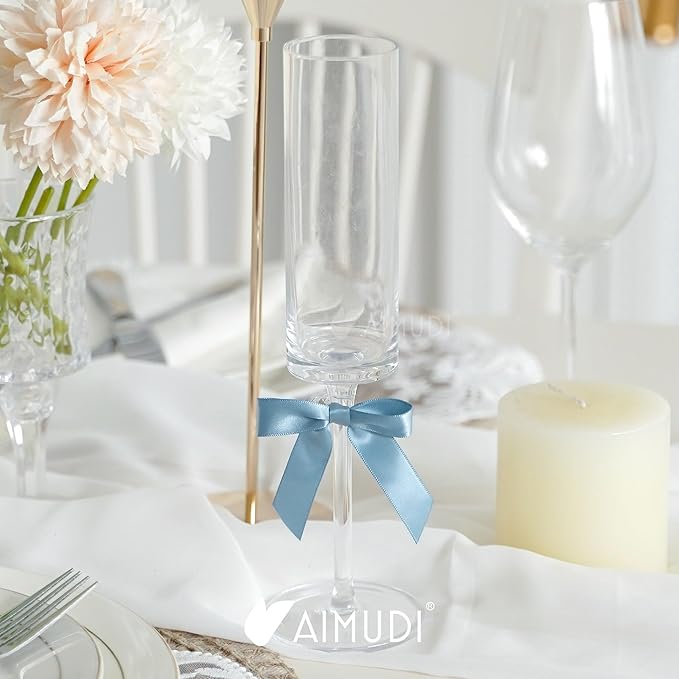 AIMUDI Dusty Blue Bows for Gift Wrapping Premade Satin Bows for Wedding Decor Pre Tied Twist Tie Bows Small Bows for Crafts Treat Bags Cake Pop Party Favors - 50 Counts
