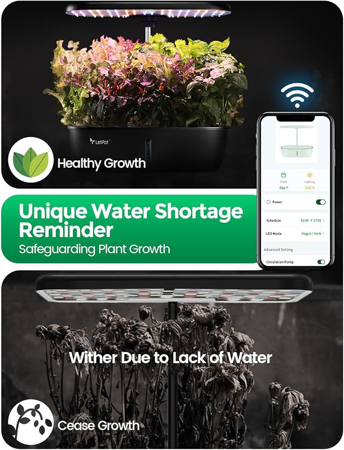 LETPOT LPH-Lite Hydroponics Growing System, 12 Pods Smart Herb Garden Kit Indoor, Indoor Garden, APP & WiFi Controlled, with 24W Growing LED, 5.5L Water Tank, Pump System, Automatic Timer