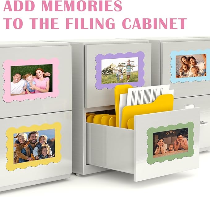 Kingdder 12 Pcs Scalloped Magnetic Picture Frame for Refrigerator 4 x 6 Pastel Reusable Picture Frame Magnets Decorative Photo Holders for Fridge Home School Office Kitchen Locker Decor