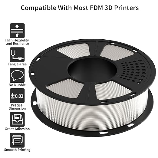 GIANTARM 3D Printer Filament, Silk White Pla Filament, 1Kg(2.2lbs) Spool, 1.75mm Dimension Accuracy +/- 0.03mm, 3D Printing Filament