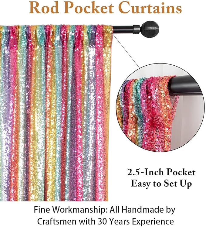 ShinyBeauty 4Pcs 2FTx8FT Rainbow Sequin Backdrop Curtains - Sparkly Photo Background for Parties, Weddings, Baby Showers, and Events - Durable and No-Drop Sequins Photograpahy Backdrops