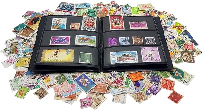 IMPACTO COLECCIONABLES – 500 Asian Stamps Collection with Included Album (5.5 x 7 x 0.4 in) | Enhance Your philatelic Collection with Authentic postmarked Stamps in a Compact and Elegant Album