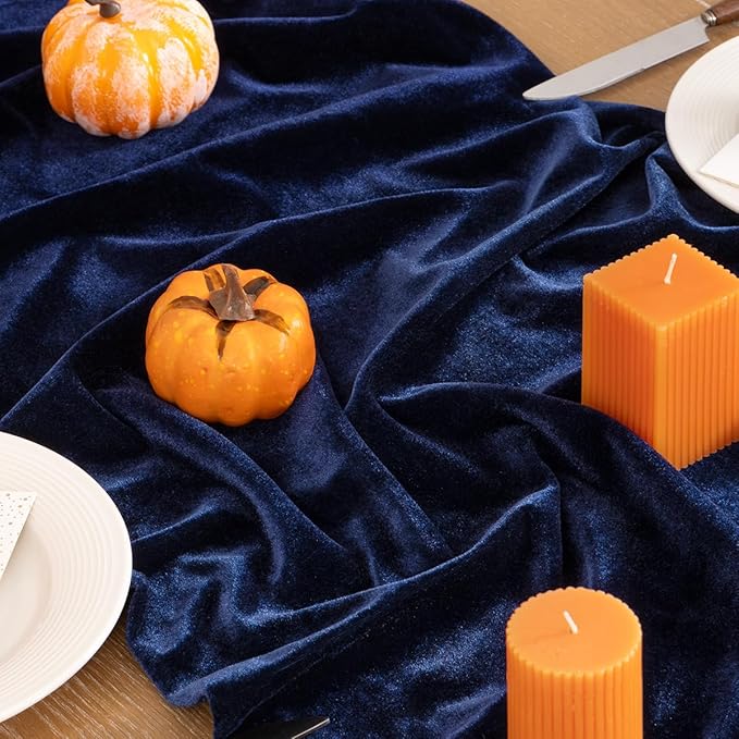 Navy Blue Velvet Table Runner Fall Thanksgiving Navy Table Runner 20 x 120 Inch Luxurious Elegant Velvet Fabric Friendsgiving Table Decorations for Christmas Dinner Wedding Bridal Baby Shower