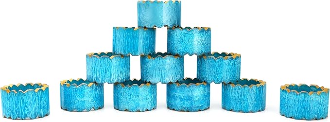 Handmade Epoxy Napkin Rings Set of 12 | Elegant Round Napkin Holders for Dining Table, Weddings, Parties & Home Décor | Durable & Stylish Farmhouse Table Accessories - (Blue Gold) - ALPHA Living HOME