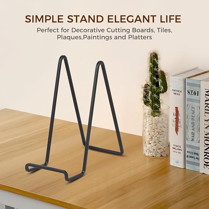 Plate Holder Easel Display Stand - 8 inch Metal Plate Stands for Display - Tabletop Picture Stand - Black Iron Easels for Display Pictures | Photo Frames | Book | Decorative Plates | Plaque - 2 Pack