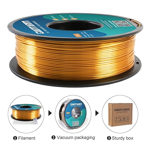 GIANTARM 3D Printer Filament, Silk Gold Pla Filament, 1Kg(2.2lbs) Spool, 1.75mm Dimension Accuracy +/- 0.03mm, 3D Printing Filament