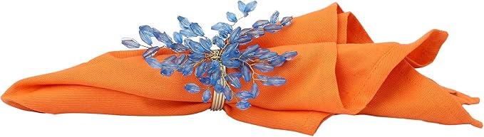 Napkin Rings Set of 6 for Dining Table Decoration Parties Everyday Metal Napkin Holder Leaf Turquoise (Pack of 6)