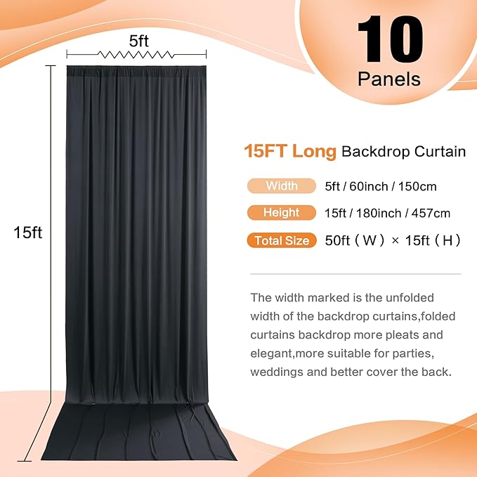 50ft x 15ft White Wrinkle Free Backdrop Curtain for Wedding Party, Silky Polyester Fabric Drapes Backdrop, 10 Panels 15ft Photo Back Drop Curtains for Baby Shower Photography Stage Background Cloth
