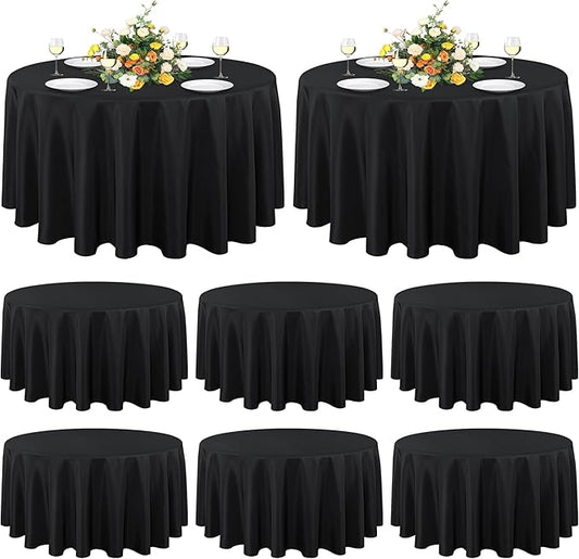 sancua 8 Pack Round Tablecloth 90 Inch Black, Stain and Wrinkle Resistant Table Cloth - Washable Polyester Table Cover for Dining Tables, Buffet Parties and Camping
