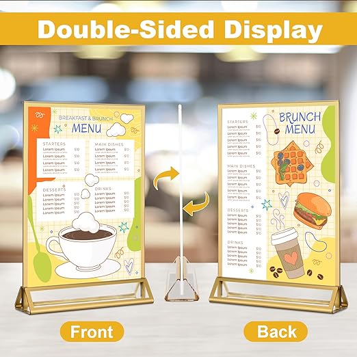 EHWINE 6 Pack 8.5×11 Clear Acrylic Sign Holder with Gold Borders and Vertical Stand, Double Sided Table Menu Holders Picture Frames for Wedding Table Numbers, Restaurant Signs, Photos and Art Display