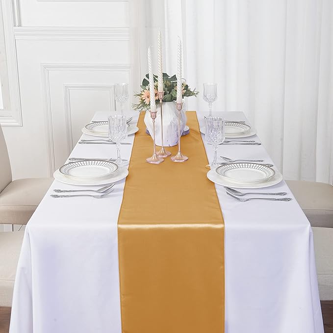 6Pack Table Runner 12 x 108 Inches Satin Silk Table Runner for Wedding, Birthday Party, Banquets, Graduations Decoration, fit Rectange and Round Table-Gold
