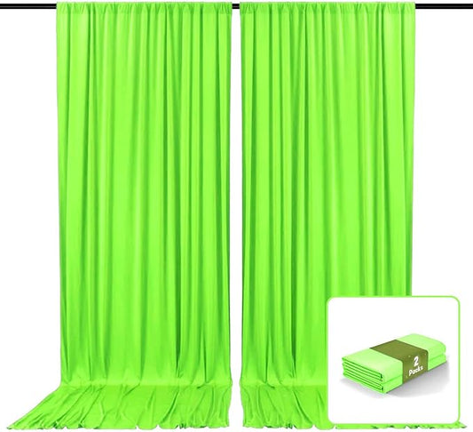 2 Panels Green Backdrop Curtain, 10 x 10 Feet Satin Background Curtains for Parties, Weddings, Baby Showers, Halloween, Christmas Birthday Party Photoshoot Backdrop Curtains Decorations