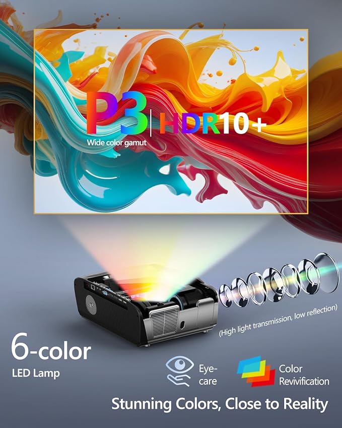 4K Projector Auto Focus HDR WiFi 6, Smart Daylight Projector 4K High Lumen 2300 ANSI LED 1080P Ultra HD Ceiling Home Theater Karaoke Movie Gaming Indoor Outdoor with Bluetooth HDMI USB Ethernet Apps