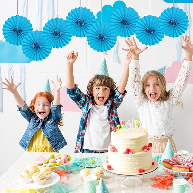 Blue Hanging Paper Fans,Blueaccessories Paper Decorations for Party,Blue Harmony Classroom Decorations,Party Decorations for Boys 12in Hanging Paper Fans 30 Color DIY Set (Sky Blue)