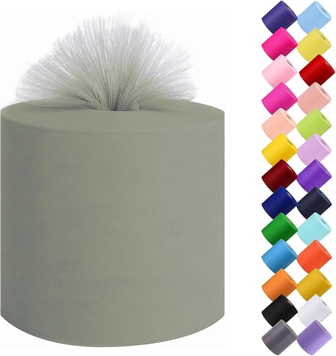 Tulle Fabric Roll, 6” by 200 Yards (600FT) Tulle Organza Fabric Spool for DIY Tutu Skirt Baby Shower Decor Wedding Backdrop Crafts Birthday Party Supplies (Sliver)