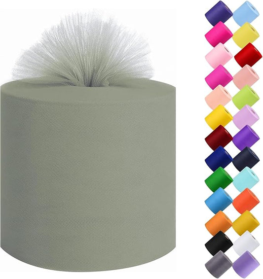 Tulle Fabric Roll, 6” by 200 Yards (600FT) Tulle Organza Fabric Spool for DIY Tutu Skirt Baby Shower Decor Wedding Backdrop Crafts Birthday Party Supplies (Sliver)
