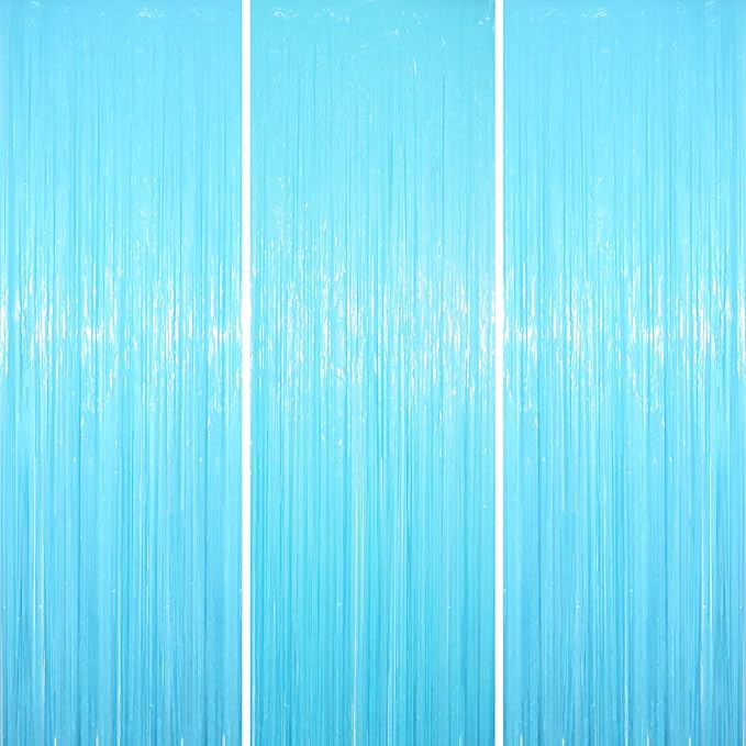 3 Pack 3.3 x 8.2 ft Pastel Blue Foil Fringe Backdrop Curtains, Tinsel Streamers Birthday Party Decorations, Fringe Backdrop for Graduation, Baby Shower, Gender Reveal, Disco Party