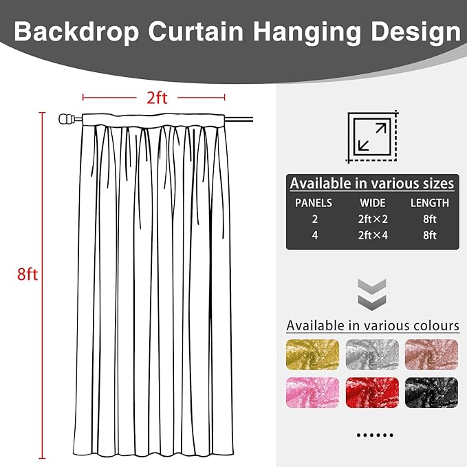 VOK Silver Sequin Backdrop Curtains 4 Panels 2FTx8FT Glitter Photography Background for Wedding Birthday Christmas Party Decorations
