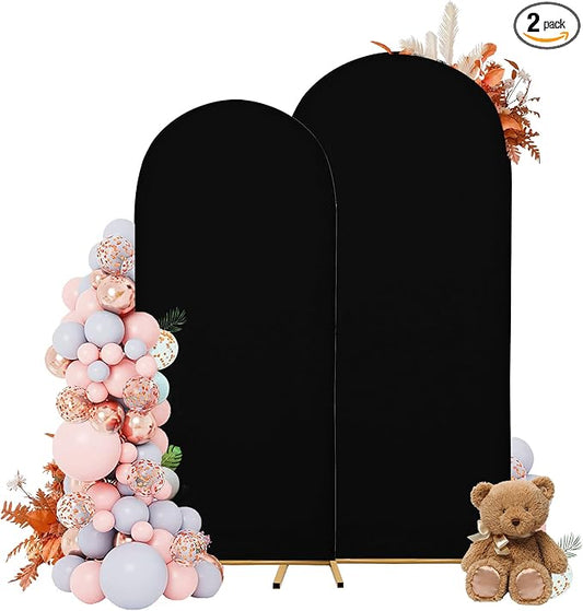 Wedding Arch Covers Arch Backdrop Cover Arch Stand Covers 7.2FT 6FT Set of 2 Arch Cover Spandex Fabric Stretchy Backdrop for Wedding Birthday Party Decoration Baby Shower (Black, Cover Only)
