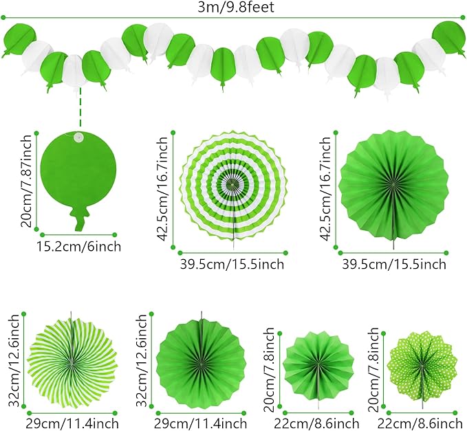 Green Party Decorations, Papar Fans Pompoms Fans Garlands for Birthday Wedding Graduation Summer Forest Carnival St.Patrick's Irish Party Decorations