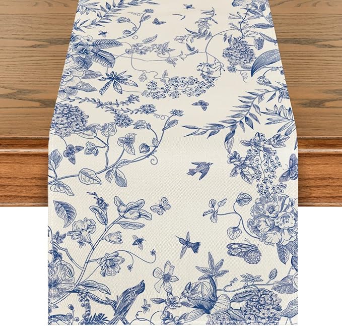 Artoid Mode Monochrome Sketch Birds and Flowers Spring Table Runner, Seasonal Summer Fall Kitchen Dining Table Decoration for Home Party Decor 13x36 Inch