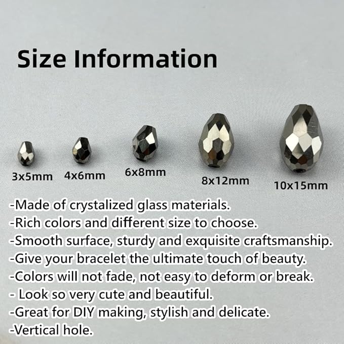 150pcs 4x6mm Teardrop Crystal Glass Beads for Jewelry Making, Faceted Vertical Hole Teardrop Glass Spacer Beads for Wind Chimes Bracelet Earring Necklace DIY Craft(Silver)