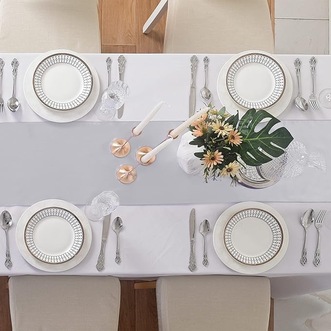 6Pack Table Runner 12 x 108 Inches Satin Silk Table Runner for Wedding, Birthday Party, Banquets, Graduations Decoration, fit Rectange and Round Table-Silver