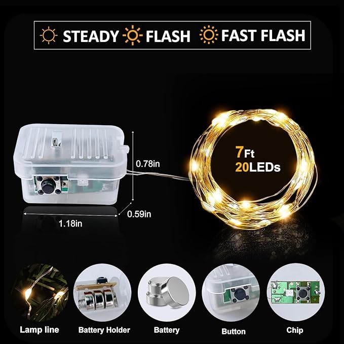 Aogist Led Fairy Lights 3 Modes Battery Operated String Lights Waterproof Silver Wire 7 Feet Firefly Starry Moon Mason Jar Lights for DIY Wedding Party Christmas (Warm White, 8 Pack)