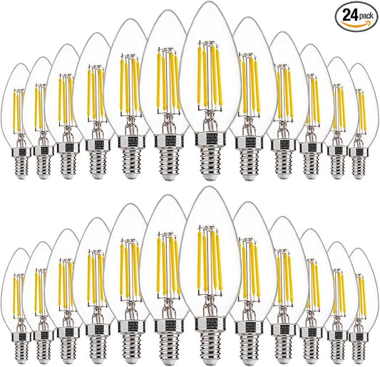 FLSNT 24 Pack Dimmable LED Candelabra Bulbs, 40W Equivalent LED Chandelier Light Bulbs, E12 Base, 5000K Daylight