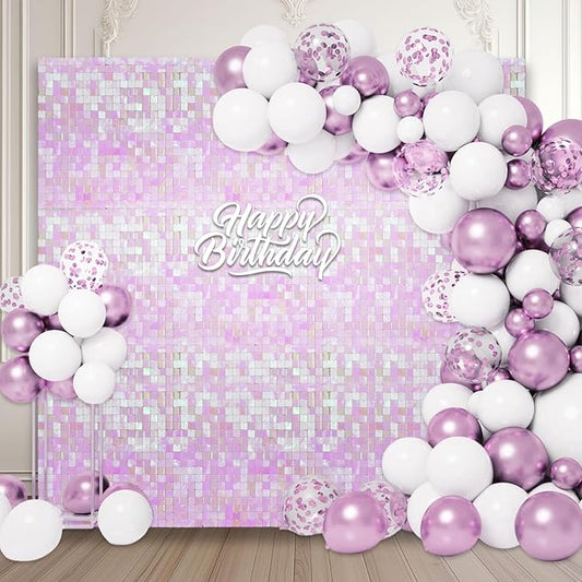 24PCS Colorful Light Pink Shimmer Wall Backdrop, Square Sequin Photo Backdrops Panel, Glitter Wall Background for Birthdays, Weddings, Christmas, Engagements, Disco Bachelorette Party Decor (3FTx4FT)