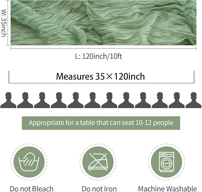 3 Pack Sage Green Cheesecloth Table Runner 10FT 120 Inches Green Gauze Table Runner for Wedding Bridal Shower Baby Shower Fall Thanksgiving Boho Decoration